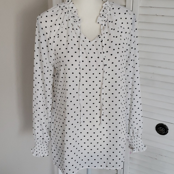 White/Black/Silver Polka Dot Long Sleeve Top - Picture 1 of 10